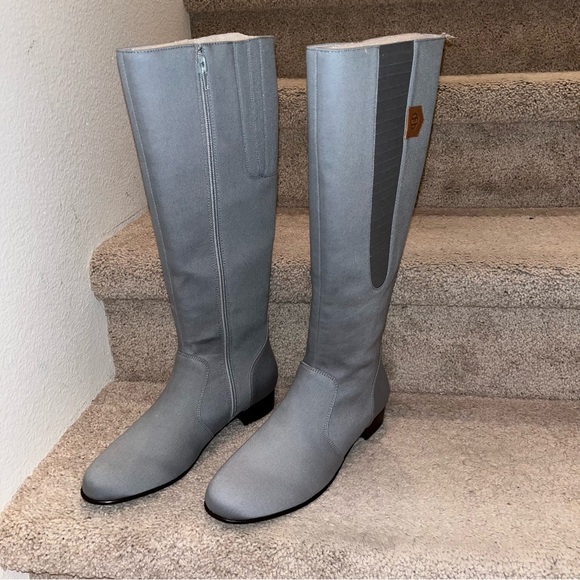 New B.E.D canvas boot gray color leather lining & sole side zipper women size 8 - Picture 2 of 8